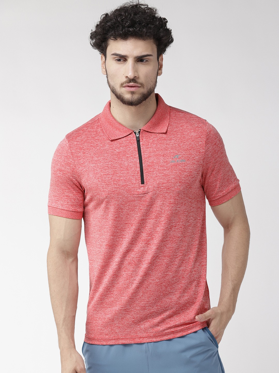 

Alcis Men Pink Self Design Slim Fit Polo Collar Training T-shirt