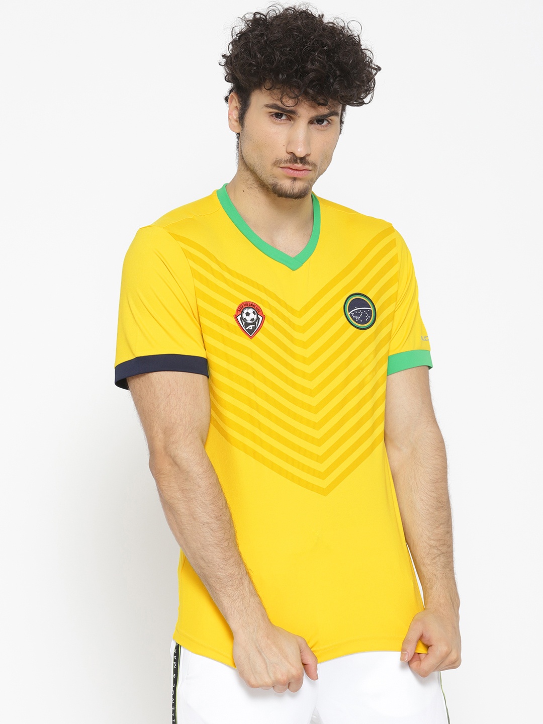 

Alcis Men Yellow Printed V-Neck Soccer T-shirt