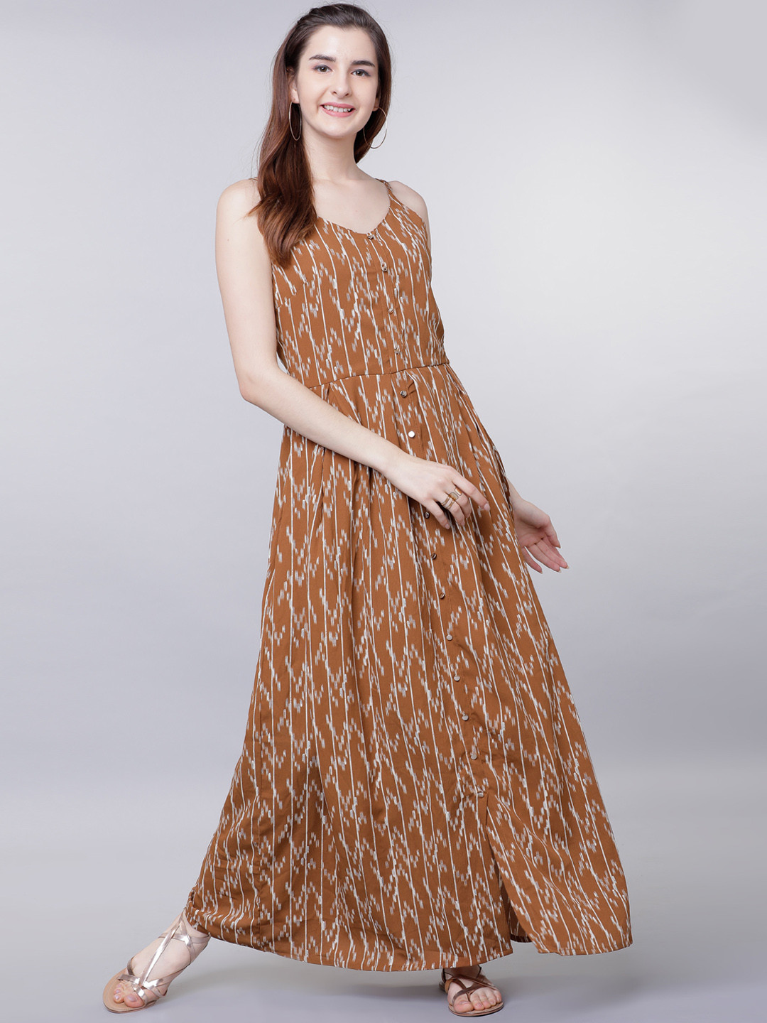 

Tokyo Talkies Women Brown Printed Maxi Dress