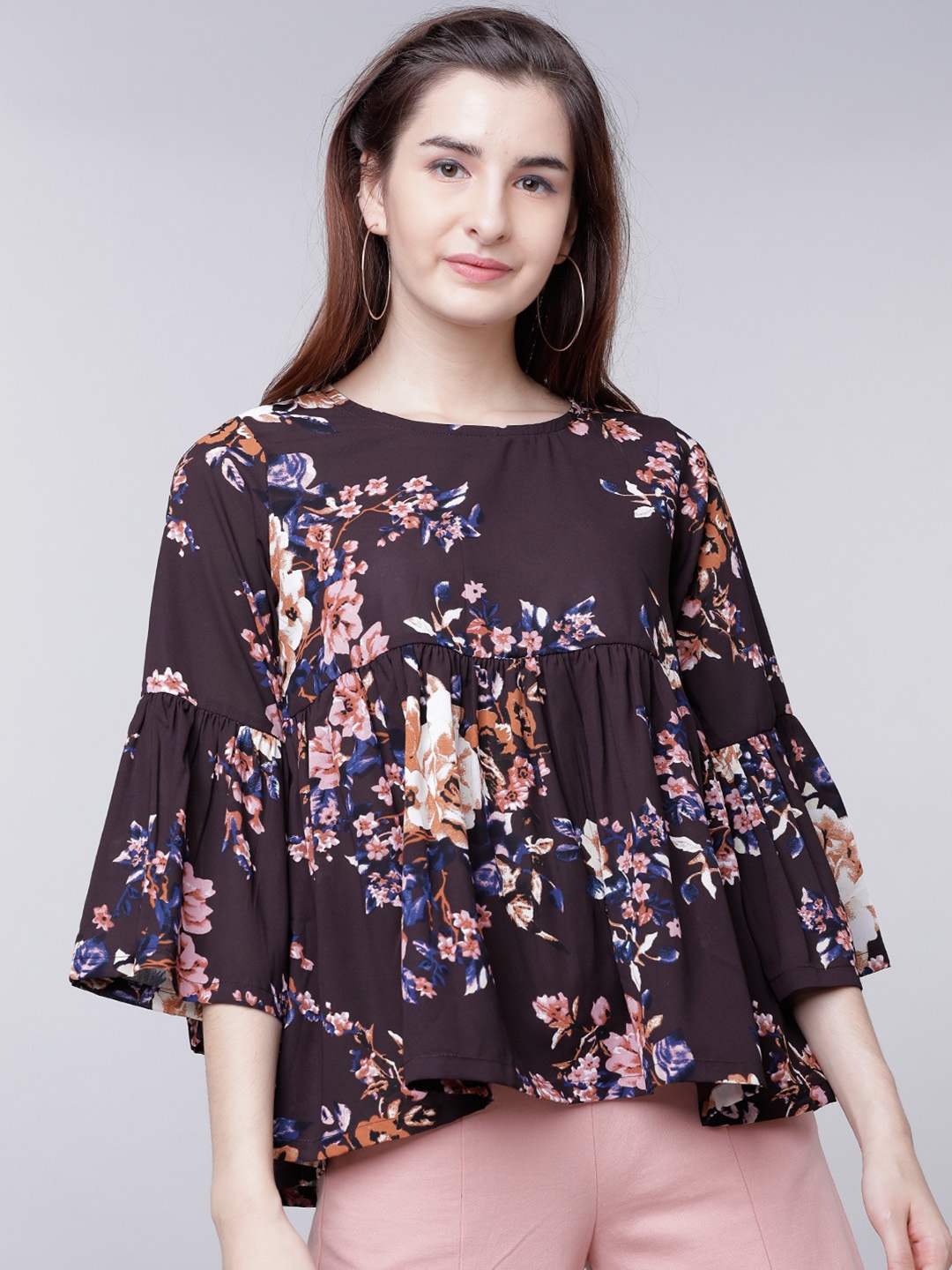 

Tokyo Talkies Women Burgundy Printed Empire Top