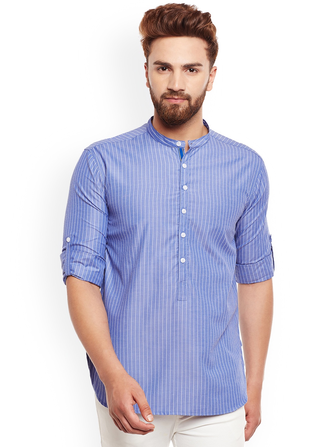 

even Men Blue Striped Straight Kurta