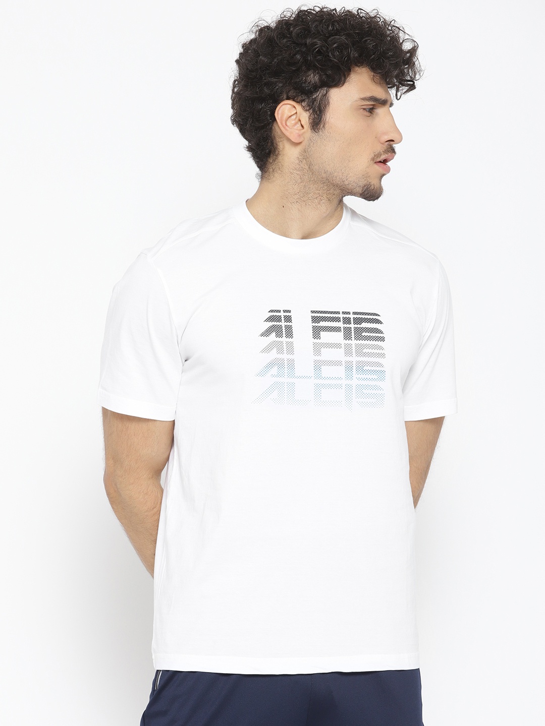 

Alcis Men White Printed Round Neck Training Pure Cotton T-shirt