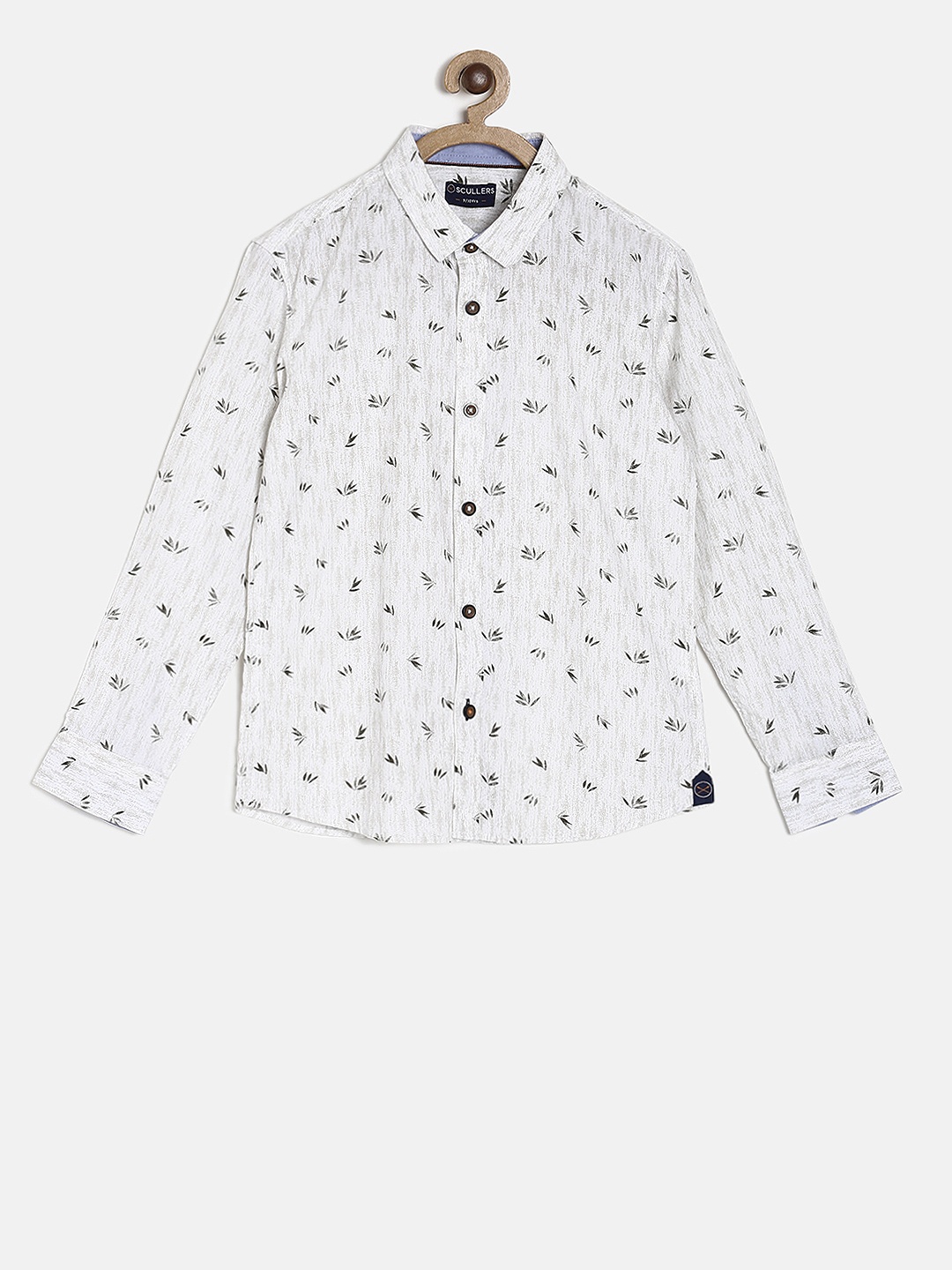 

SCULLERS Boys White & Black Regular Fit Printed Casual Shirt