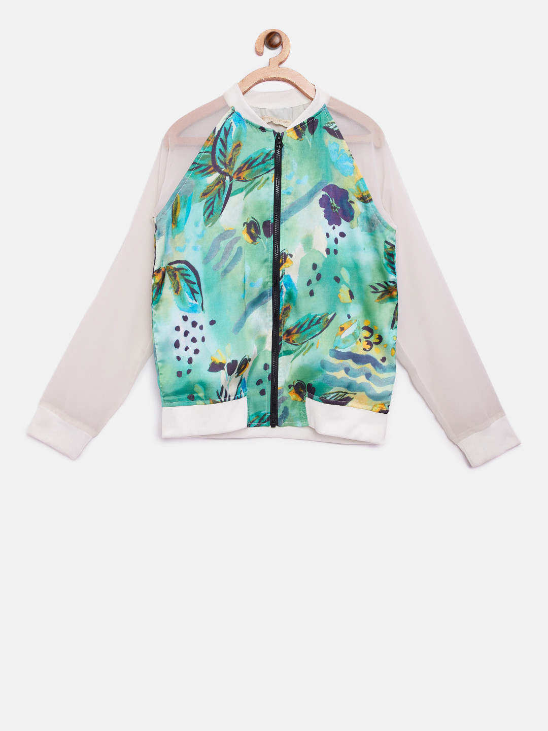 

Gini and Jony Girls Green & Off-White Printed Bomber
