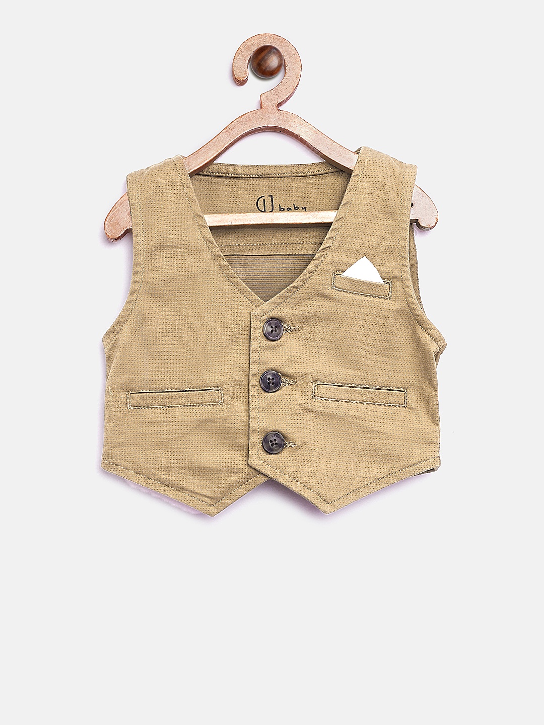 

Gini and Jony Boys Khaki Self Design Waistcoat