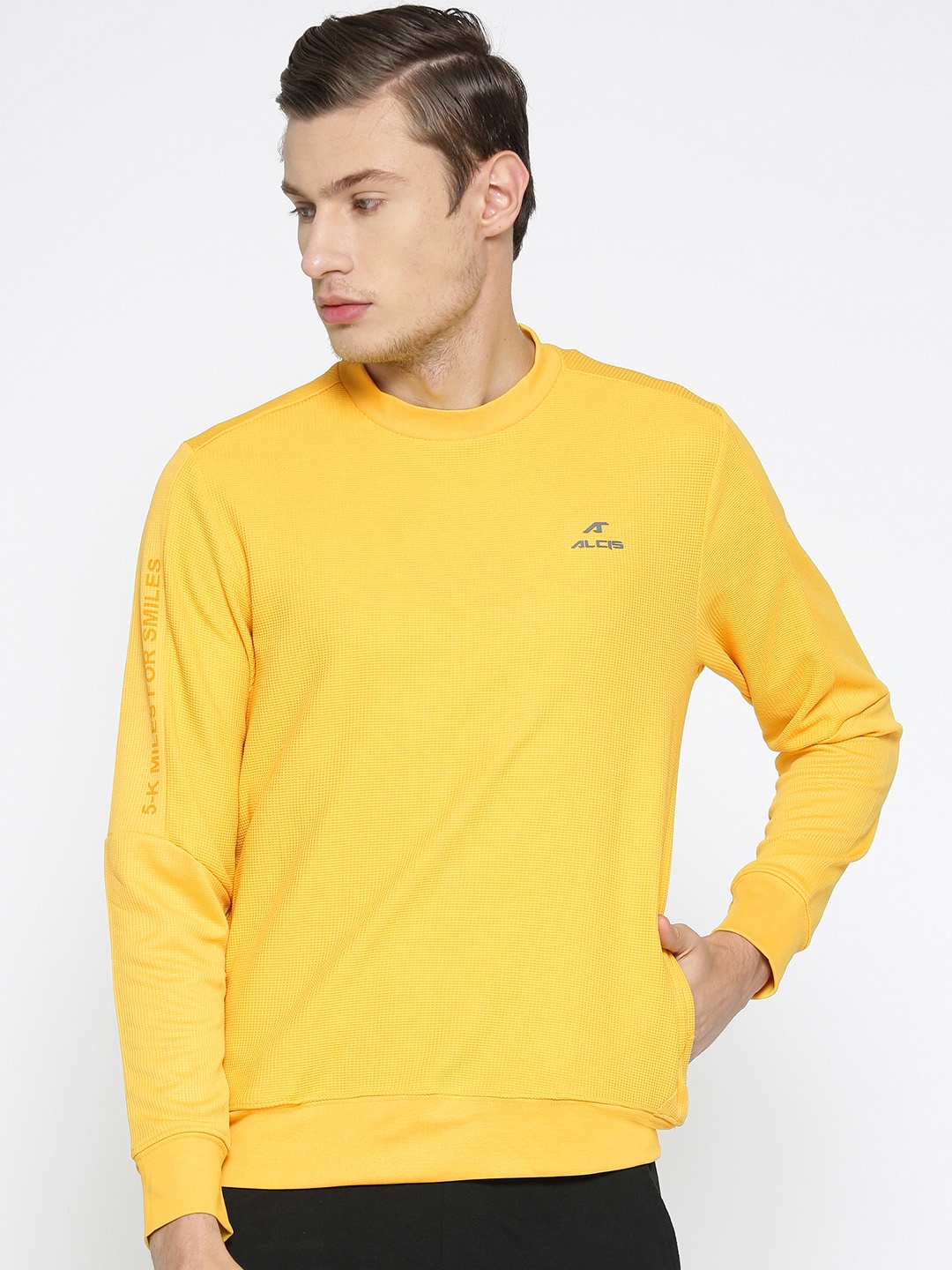 

Alcis Men Yellow Self Design Sweatshirt