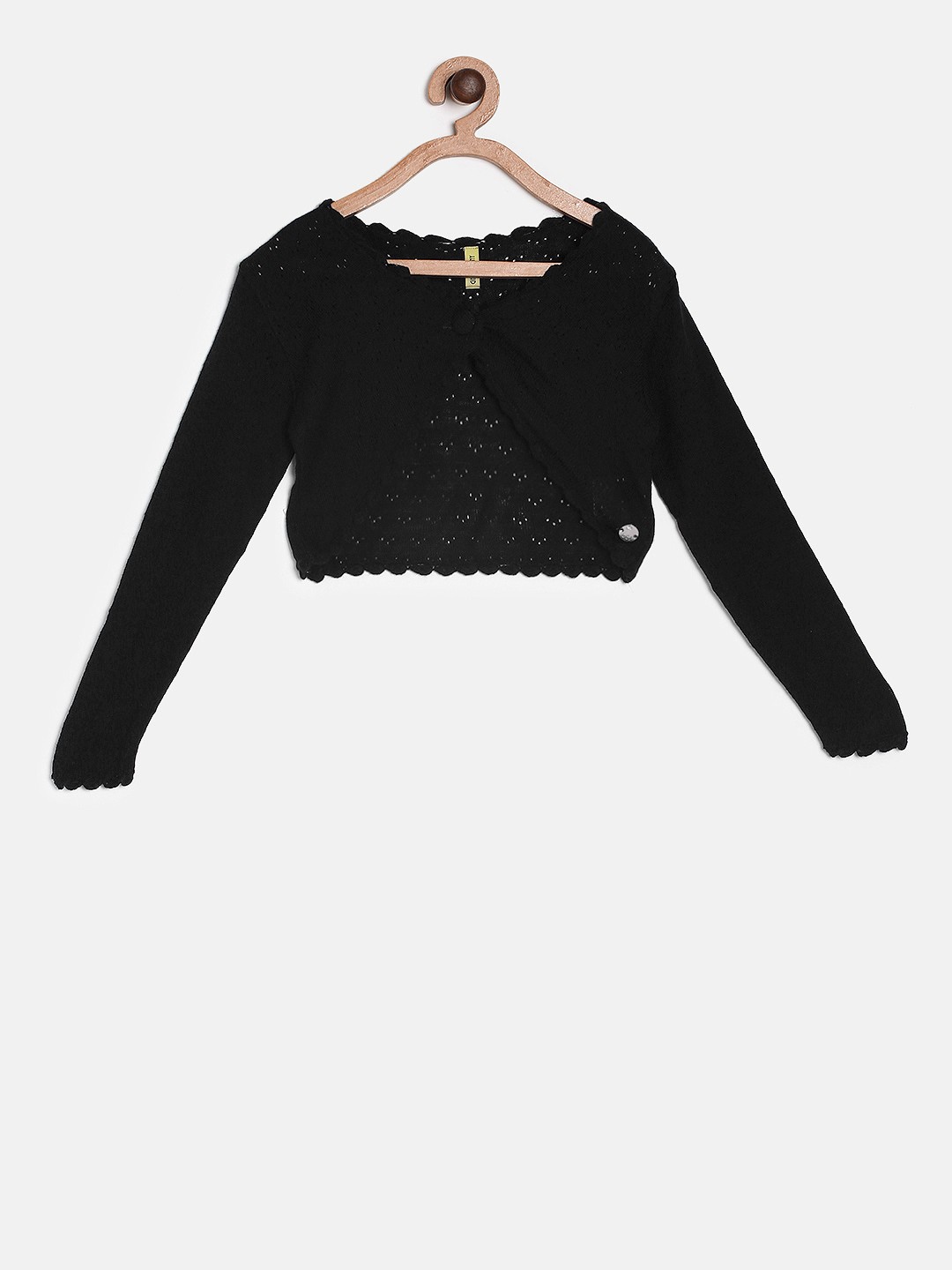 

Gini and Jony Girls Black Self-Design Crop Cardigan