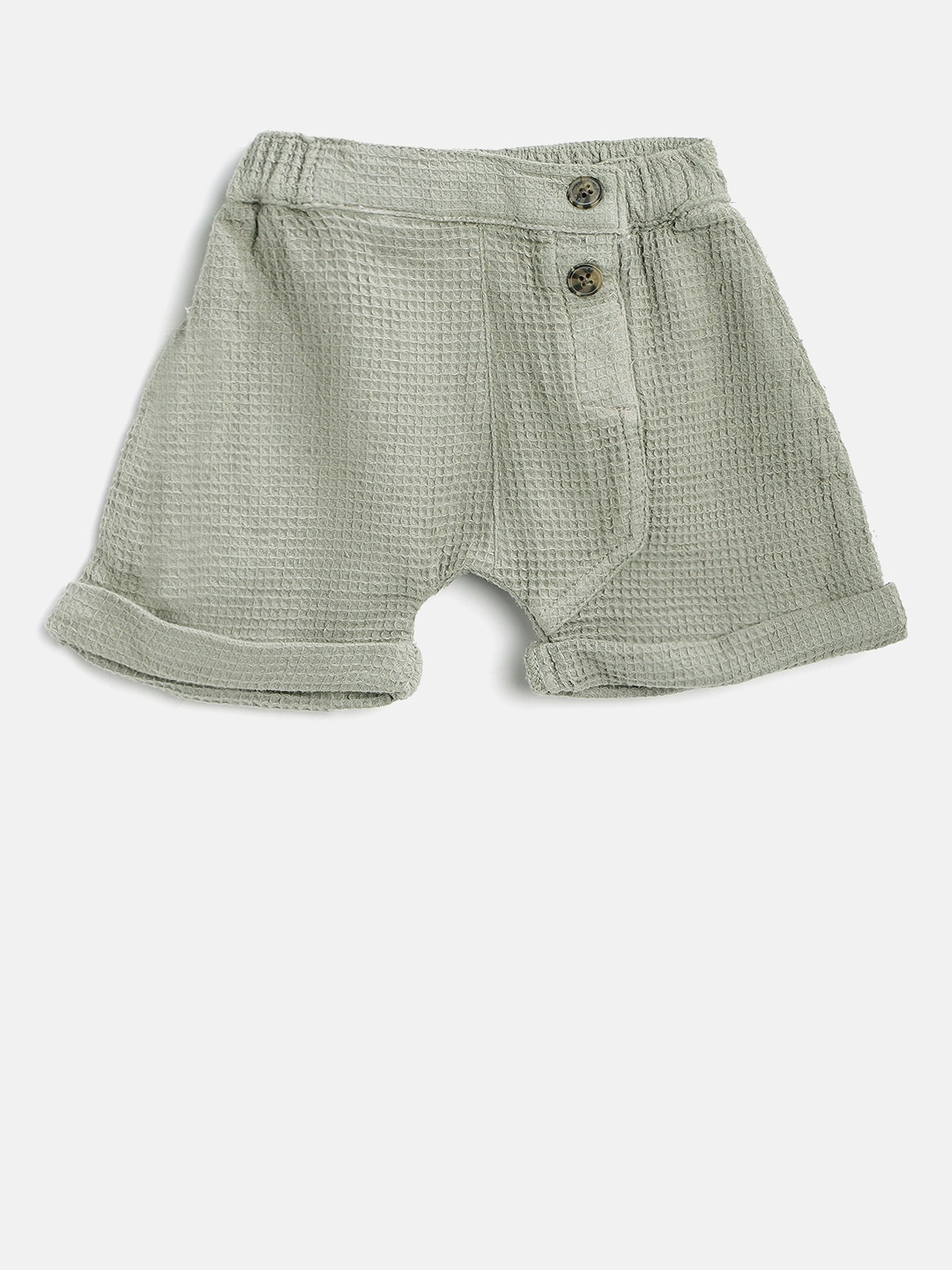 

Gini and Jony Boys Olive Green Self Design Regular Shorts
