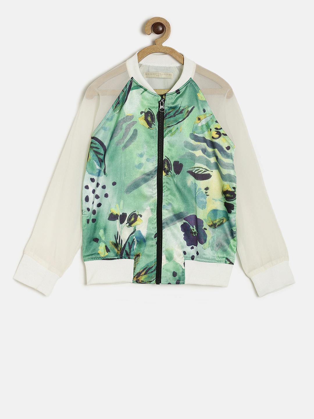 

Gini and Jony Girls Off-White & Green Printed Lightweight Bomber