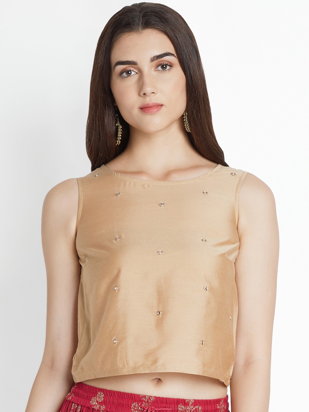 

AKKRITI BY PANTALOONS Women Gold-Toned Embellished Boxy Top