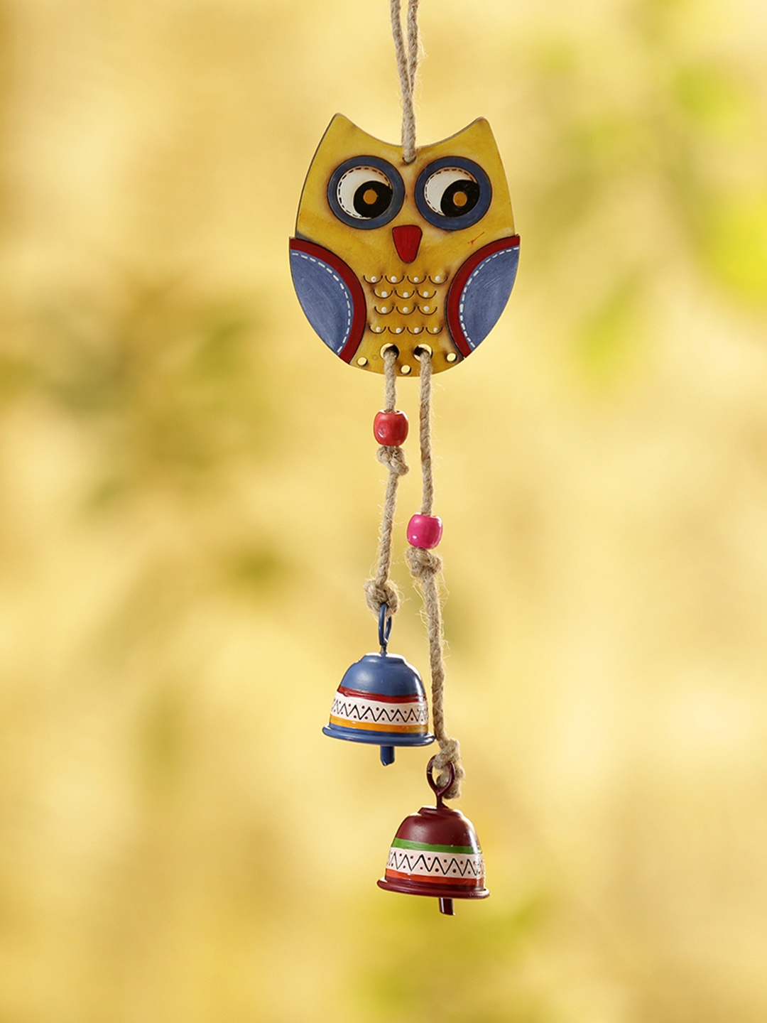 

ExclusiveLane Owl Motif Decorative Hanging Metal Windchime with 2 Bells, Multi