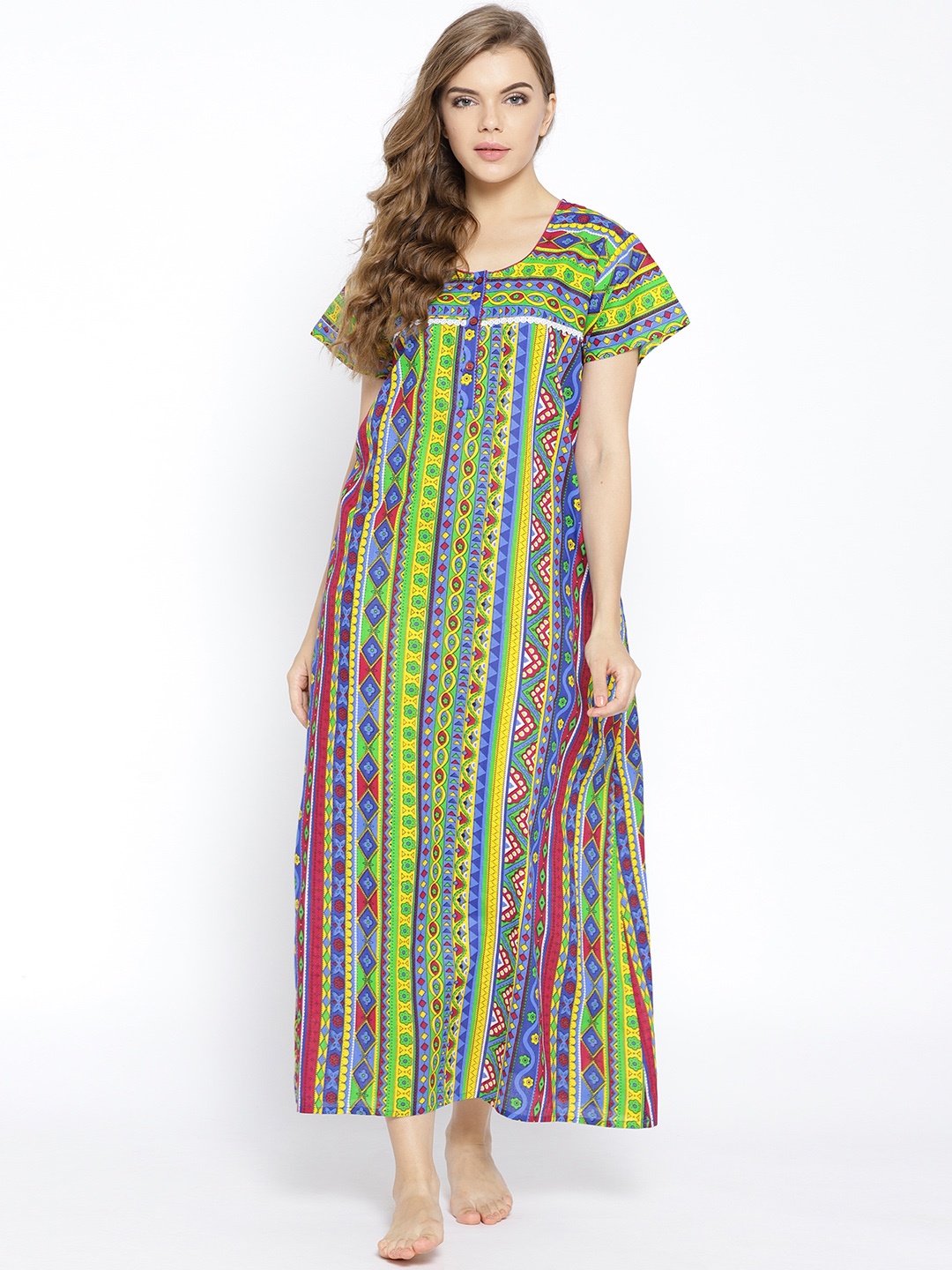 

Clovia Multicoloured Printed Nightdress NS1098P19O, Multi
