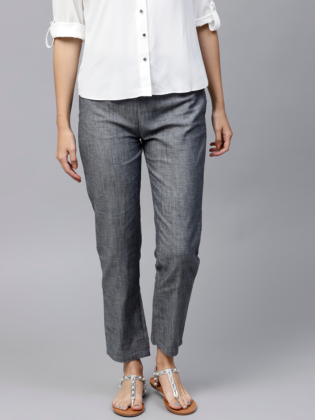 

PINKSKY Women Grey Slim Fit Solid Regular Trousers