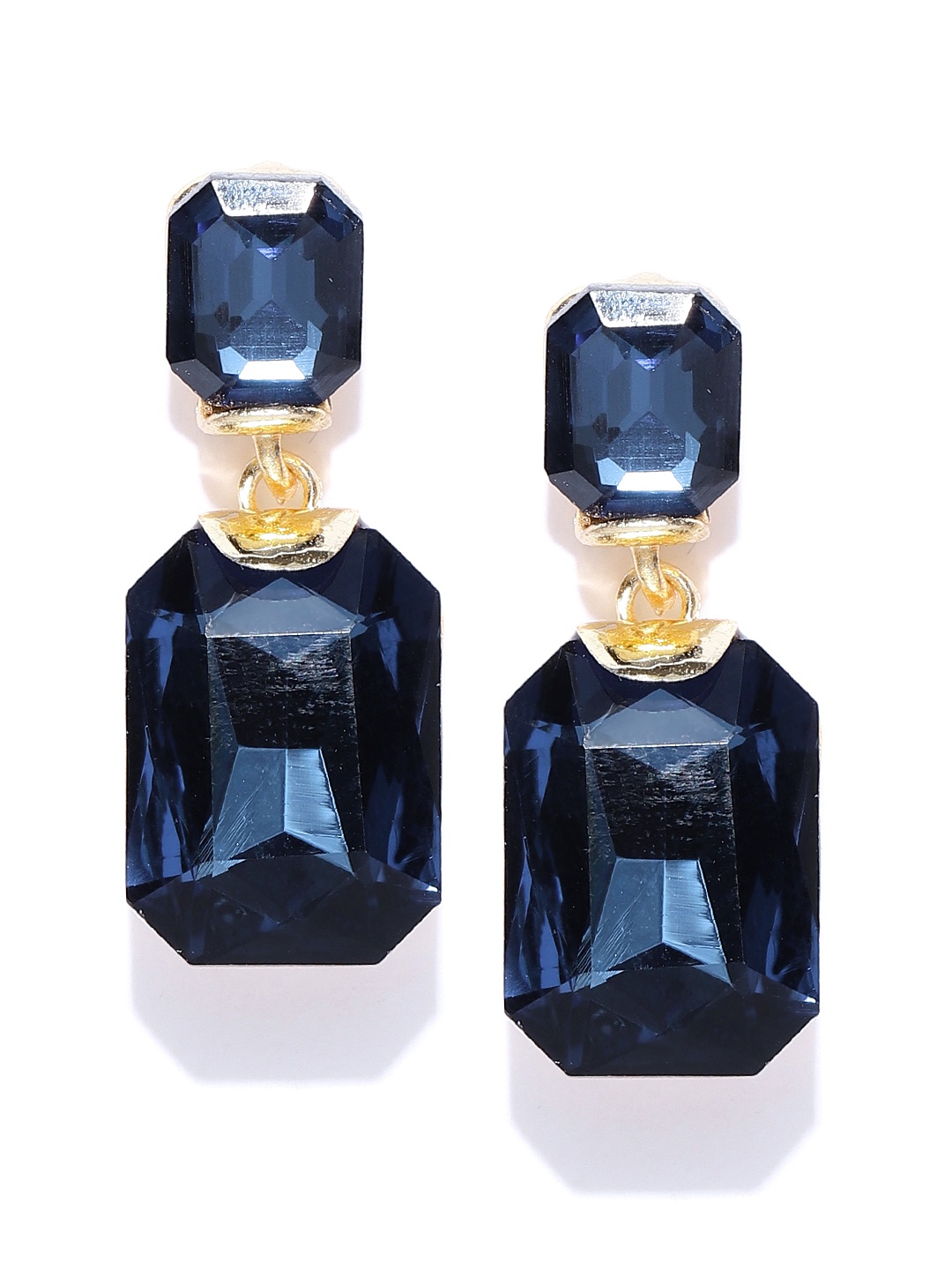 

Crunchy Fashion Navy Blue & Gold-Toned Geometric Drop Earrings