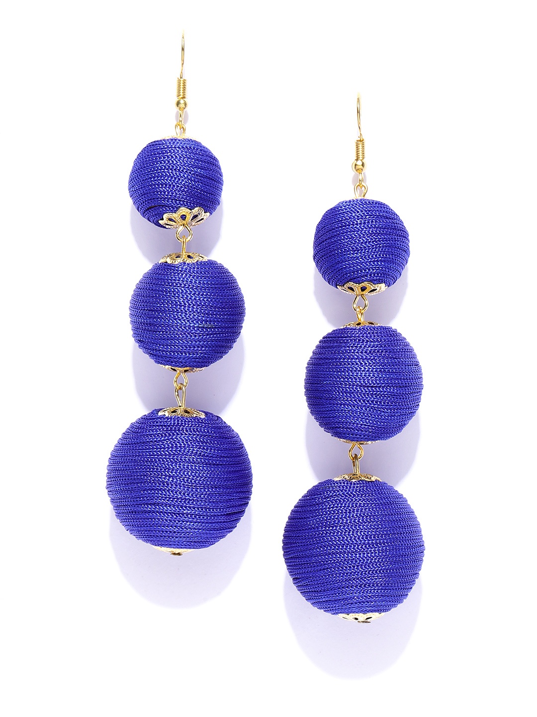 

Crunchy Fashion Blue & Gold-Toned Spherical Drop Earrings