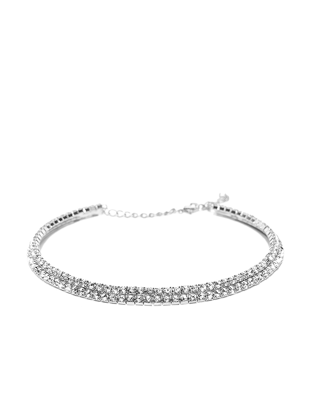 

Crunchy Fashion Silver-Toned Stone-Studded Choker Necklace