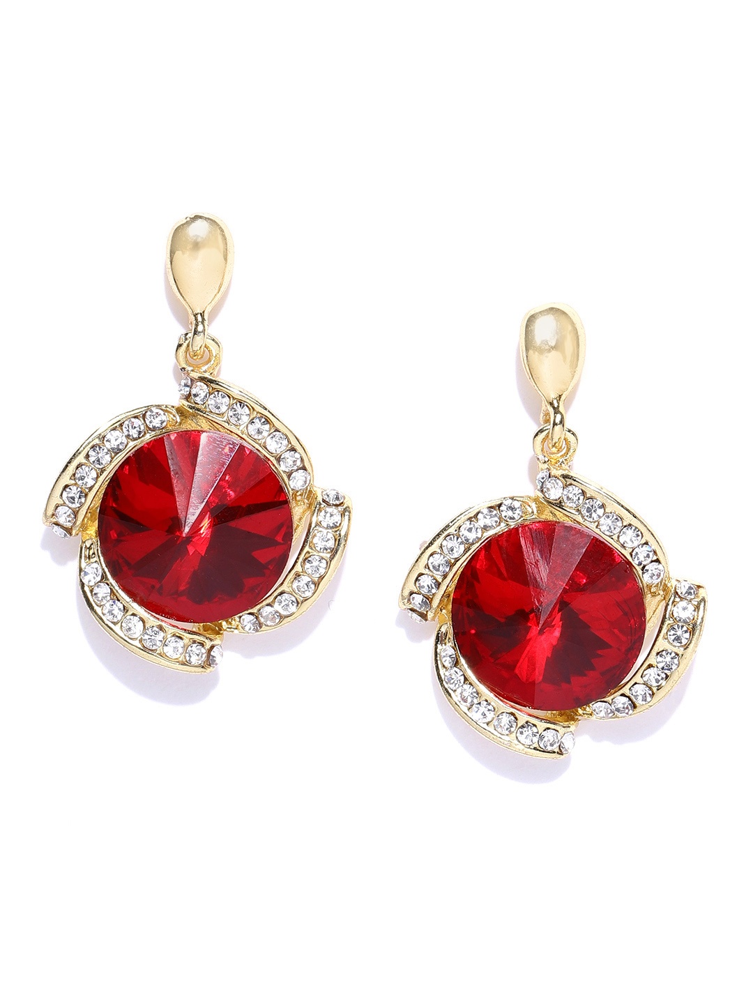 

Crunchy Fashion Red & Gold-Toned Circular Drop Earrings
