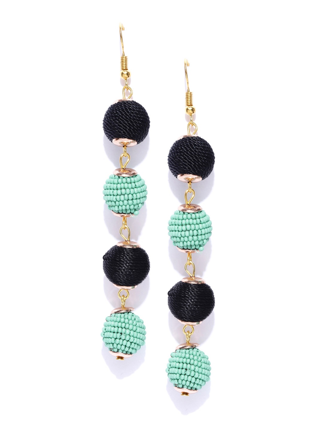 

Crunchy Fashion Sea Green & Black Beaded Spherical Drop Earrings