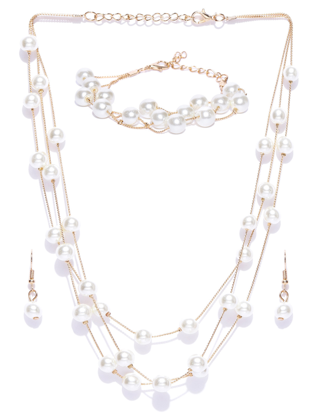 

Crunchy Fashion Off-White & Gold-Toned Beaded Handcrafted Jewellery Set