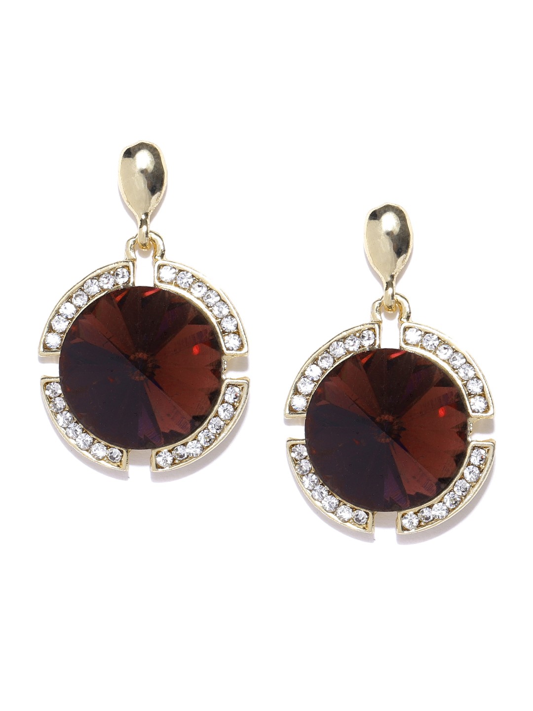 

Crunchy Fashion Brown & Gold-Toned Stone-Studded Circular Drop Earrings