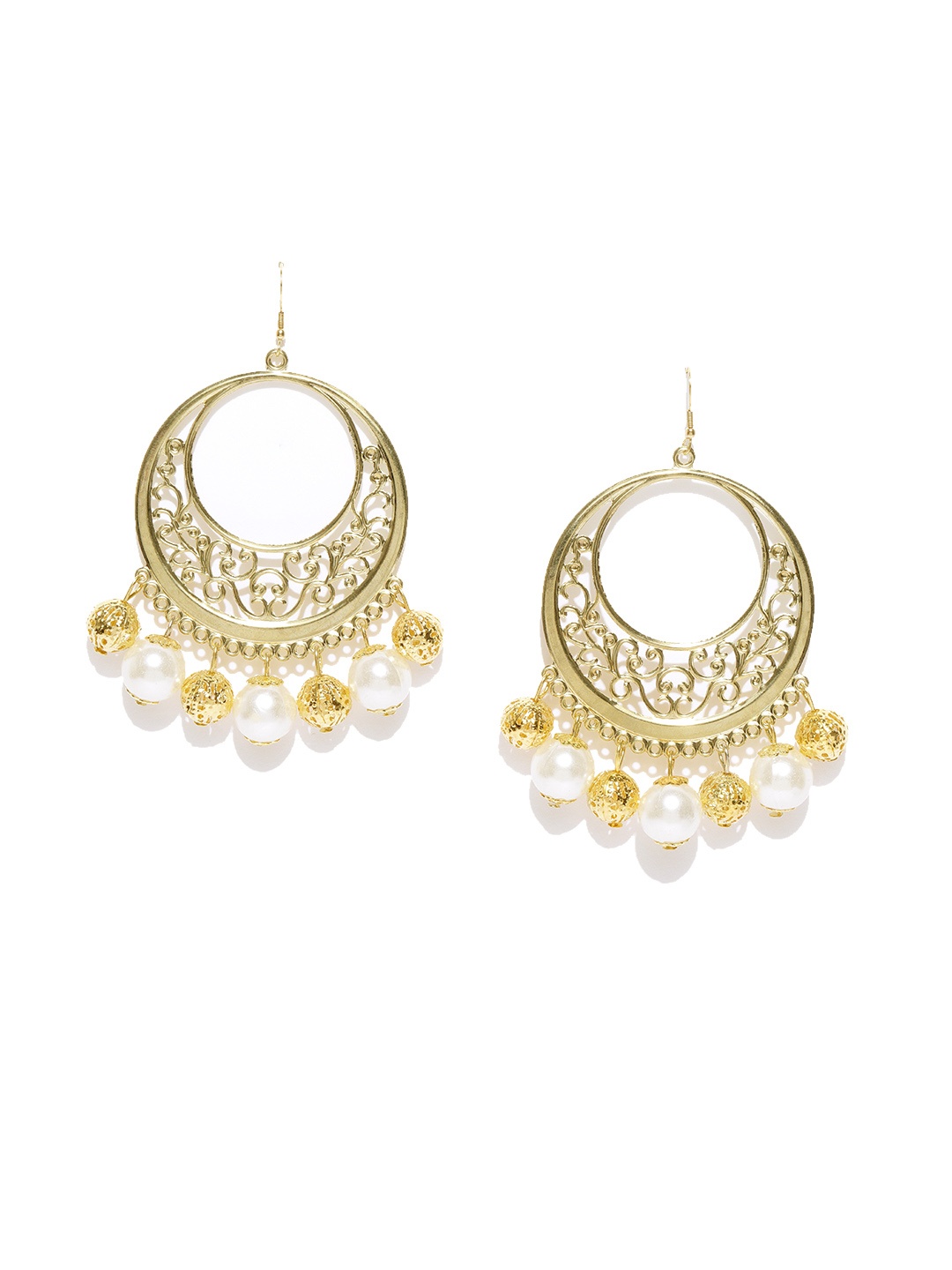 

Crunchy Fashion Gold-Toned & Off-White Crescent-Shaped Chandbalis