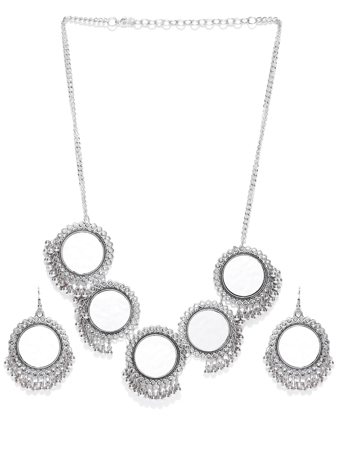 

Crunchy Fashion Oxidised Silver-Toned Mirror-Work Jewellery Set