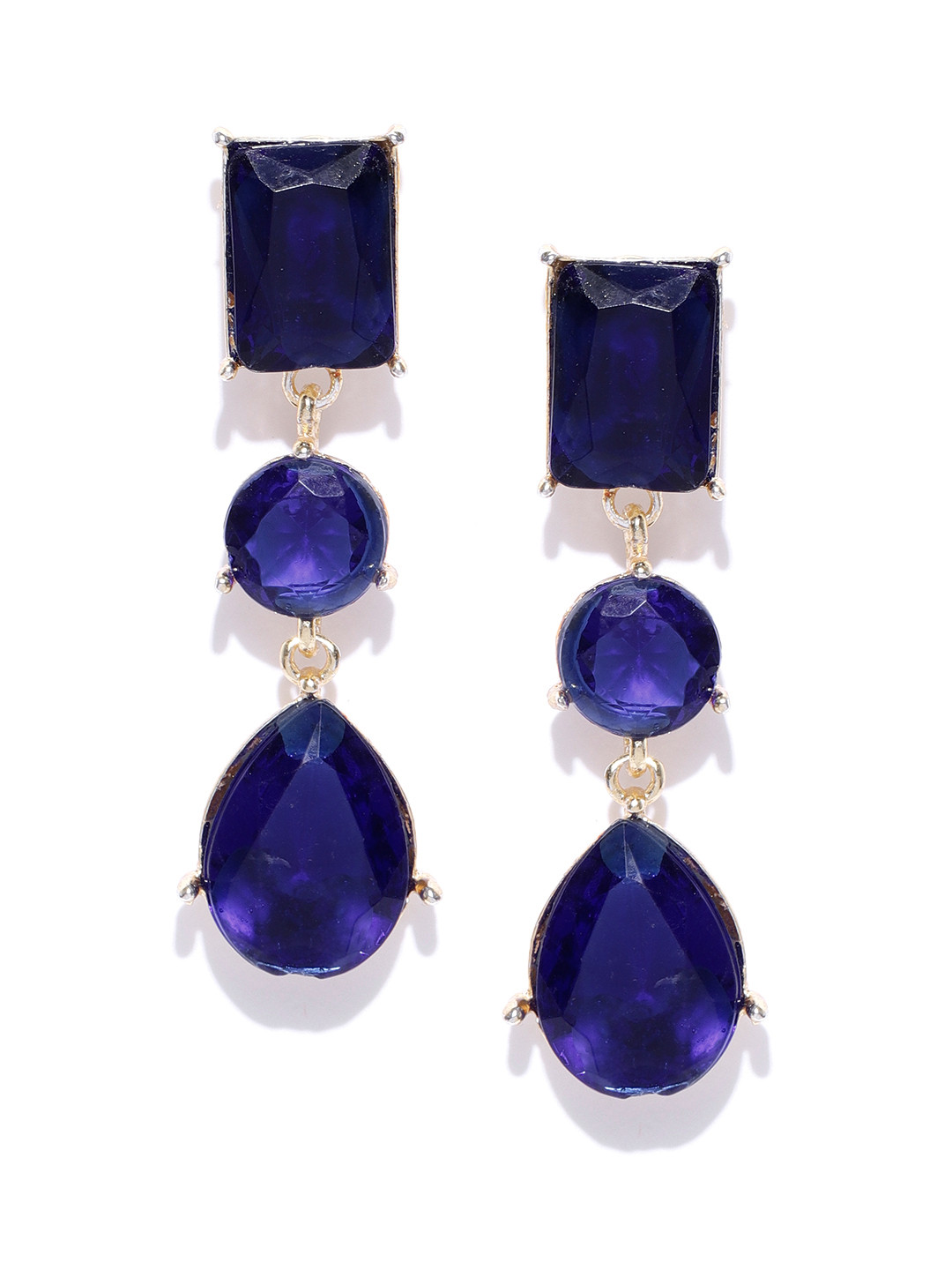 

Crunchy Fashion Navy Blue & Gold-Toned Geometric Drop Earrings