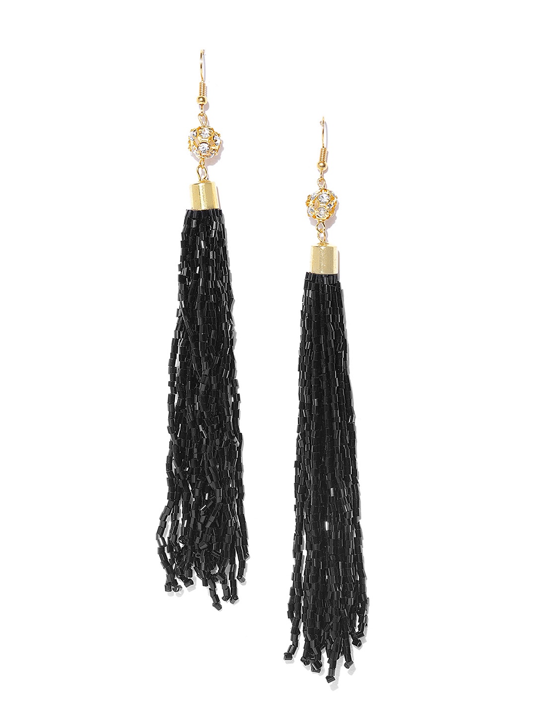 

Crunchy Fashion Black Beaded Tasselled Drop Earrings