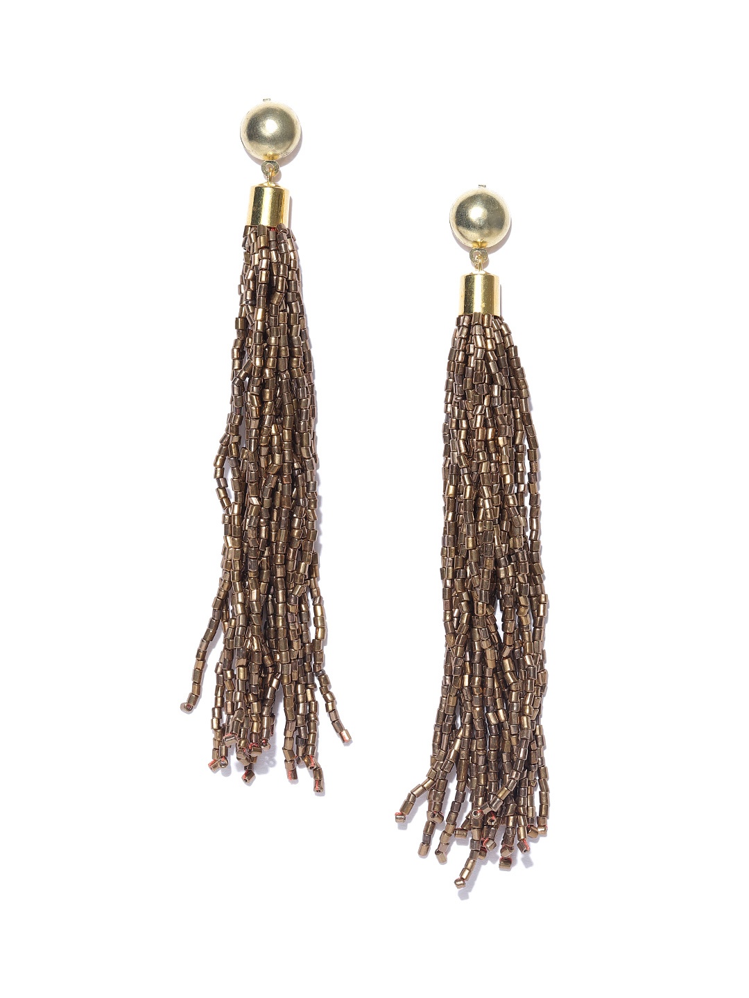 

Crunchy Fashion Antique Gold-Toned Tasselled Contemporary Drop Earrings
