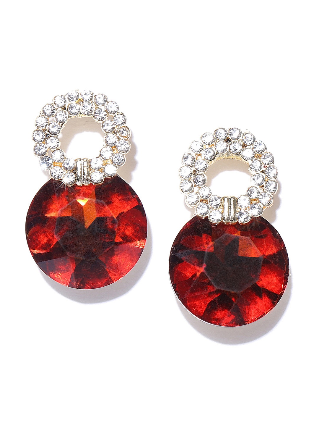 

Crunchy Fashion Orange & Gold-Toned Stone-Studded Circular Drop Earrings