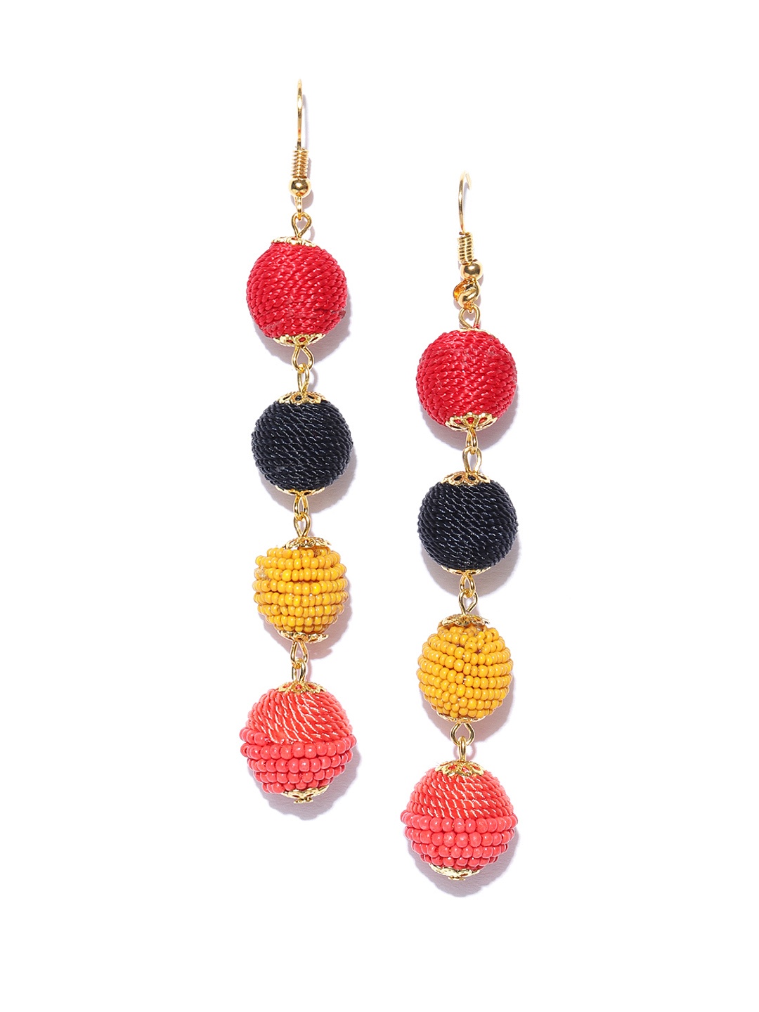 

Crunchy Fashion Red & Mustard Yellow Spherical Drop Earrings
