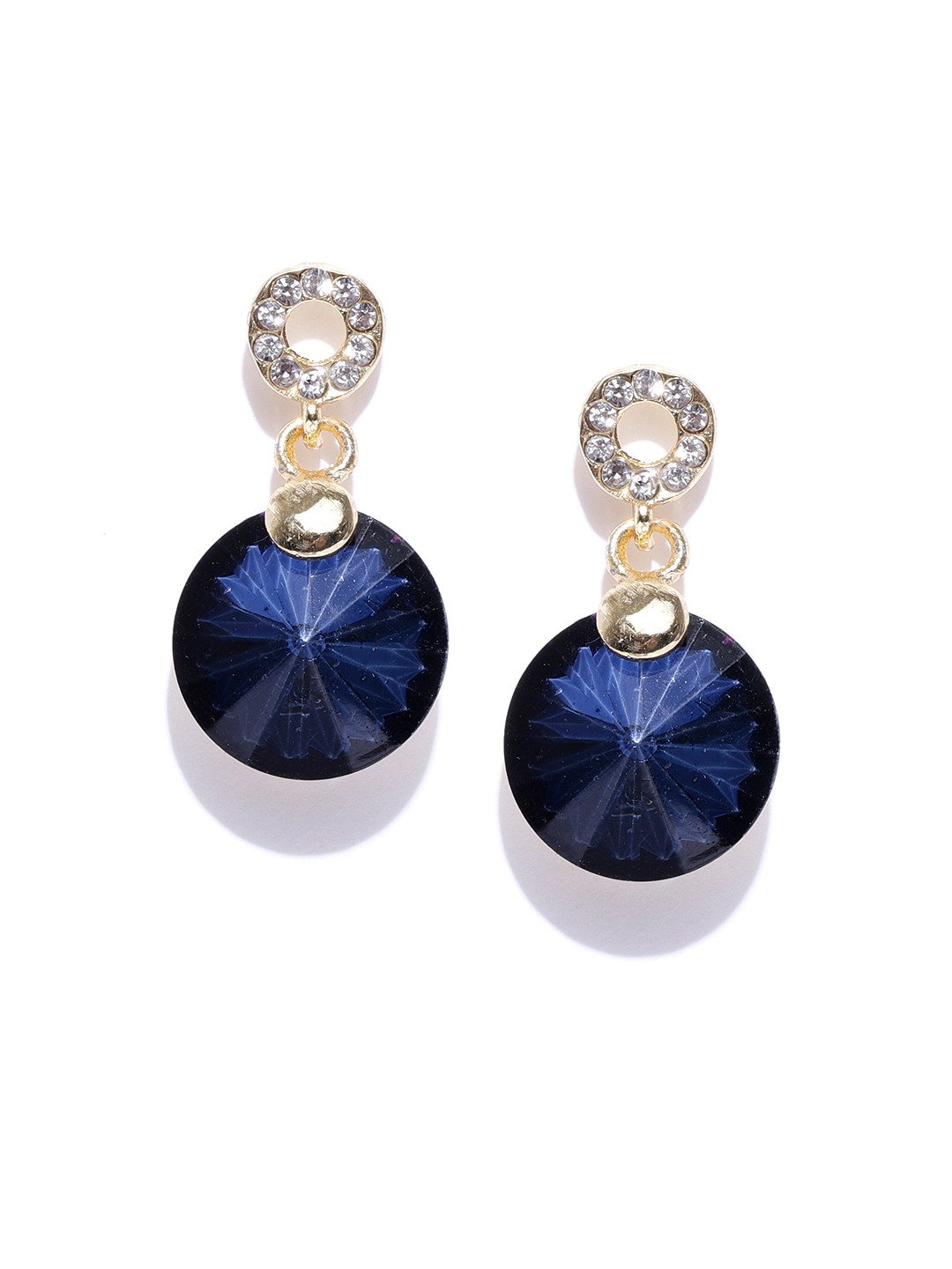 

Crunchy Fashion Navy & Gold-Toned Stone-Studded Contemporary Drop Earrings, Navy blue