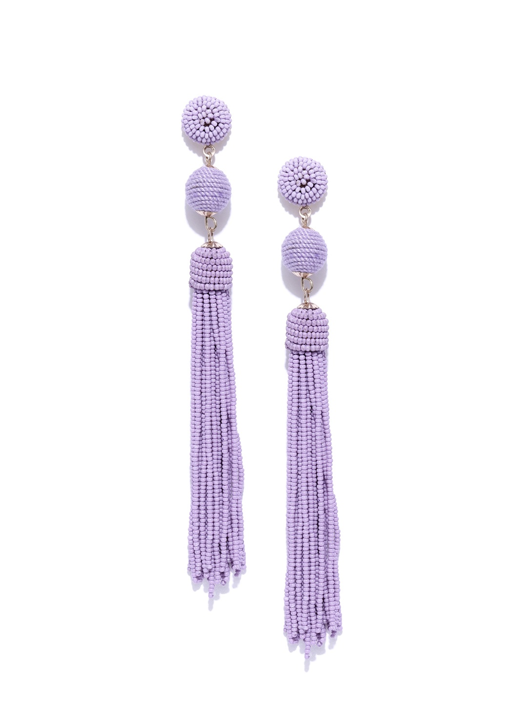 

Crunchy Fashion Purple Beaded Tasselled Contemporary Drop Earrings