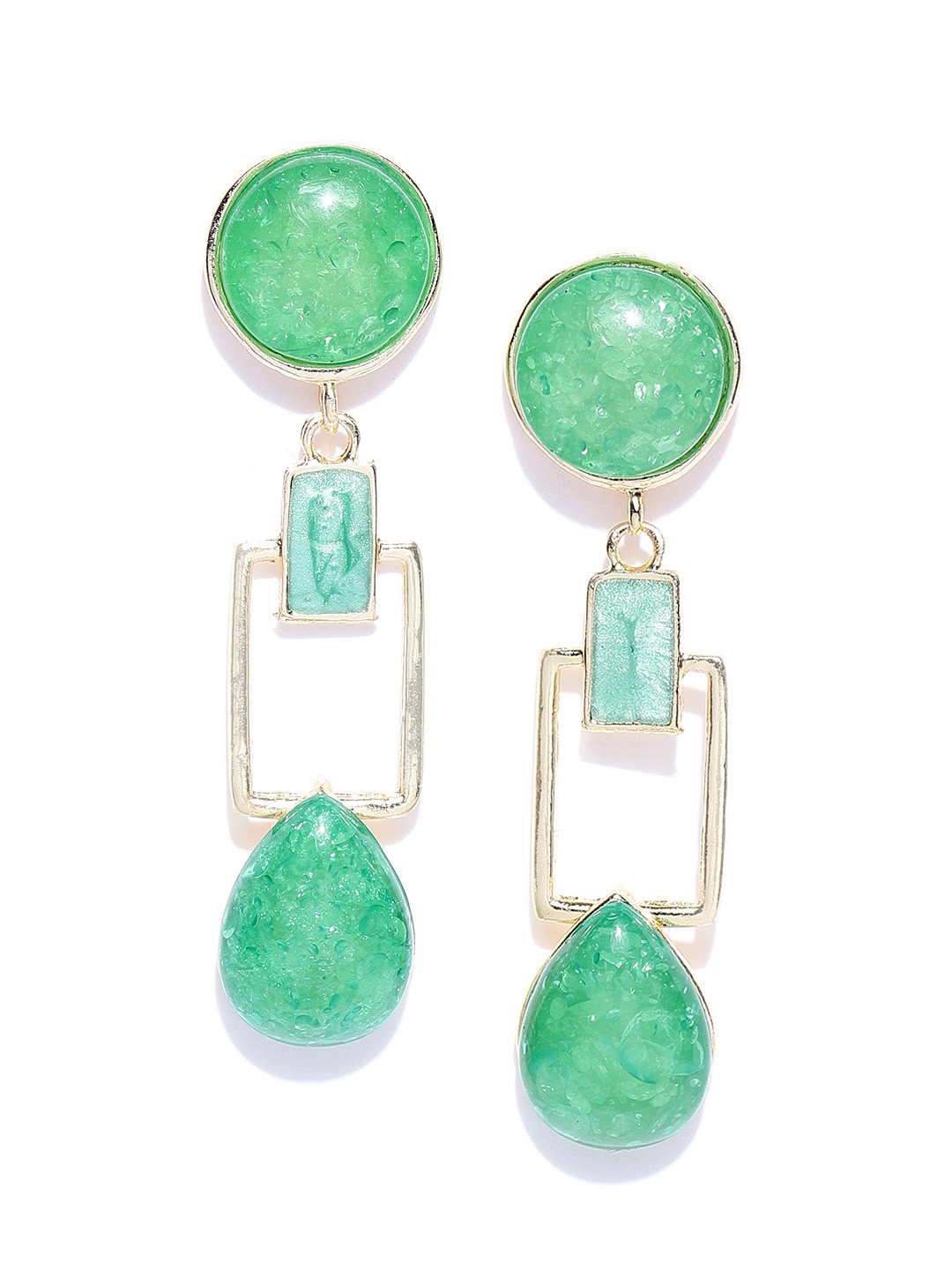 

Crunchy Fashion Green & Gold-Toned Stone-Studded Contemporary Drop Earrings