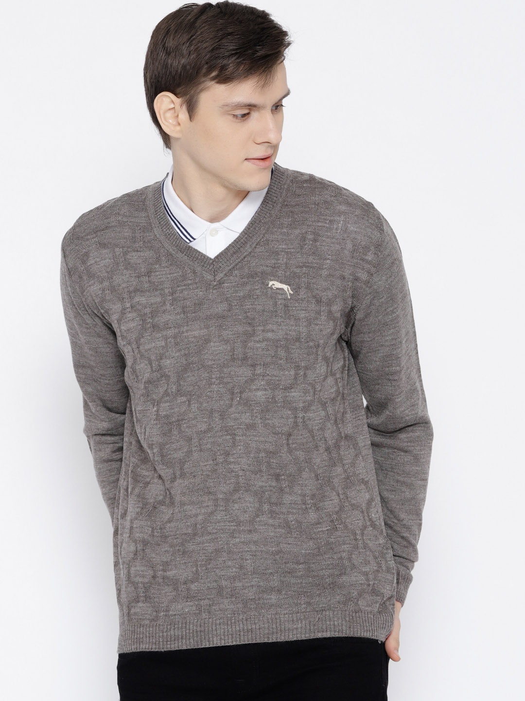

JUMP USA Men Grey Self Design Pullover