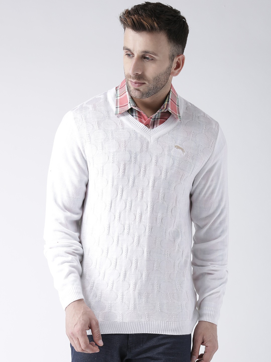 

JUMP USA Men White Self Design Pullover