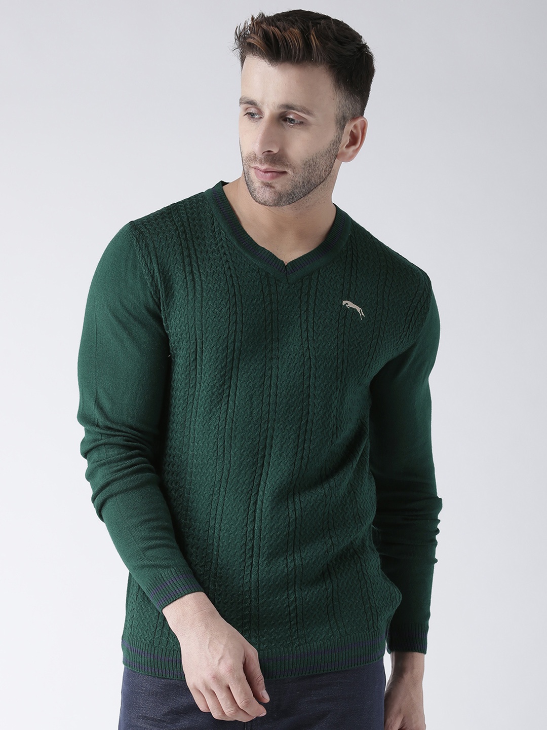 

JUMP USA Men Green Self Design Pullover