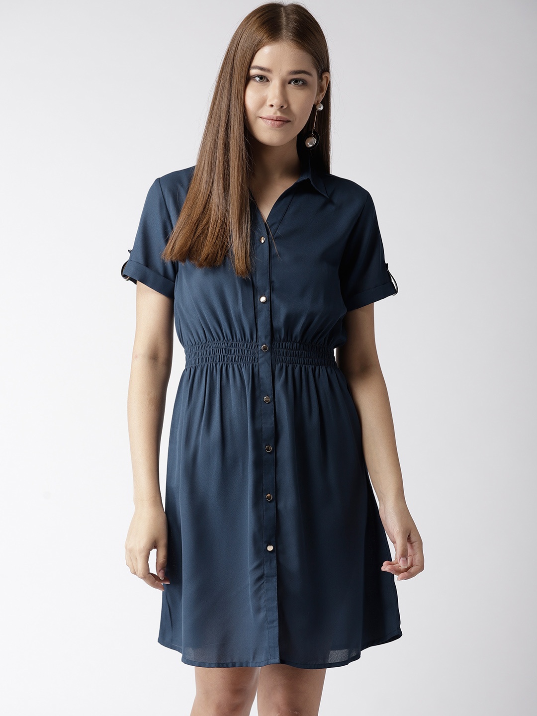 

Style Quotient Women Navy Blue Solid Shirt Dress