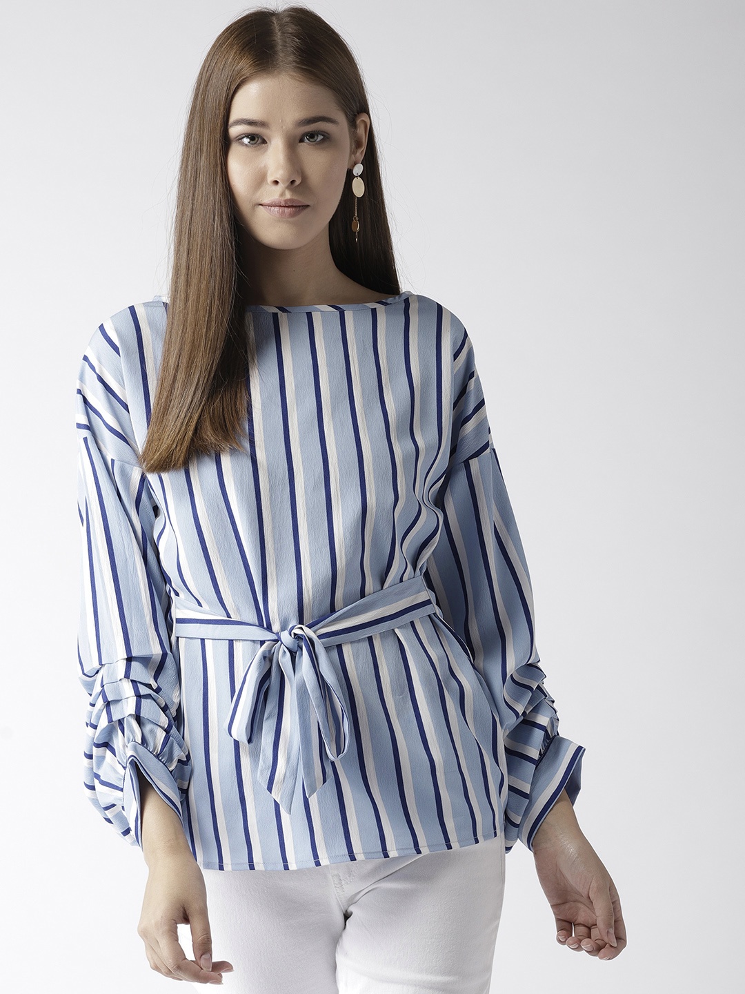 

Style Quotient by Noi Women Blue & White Striped Top