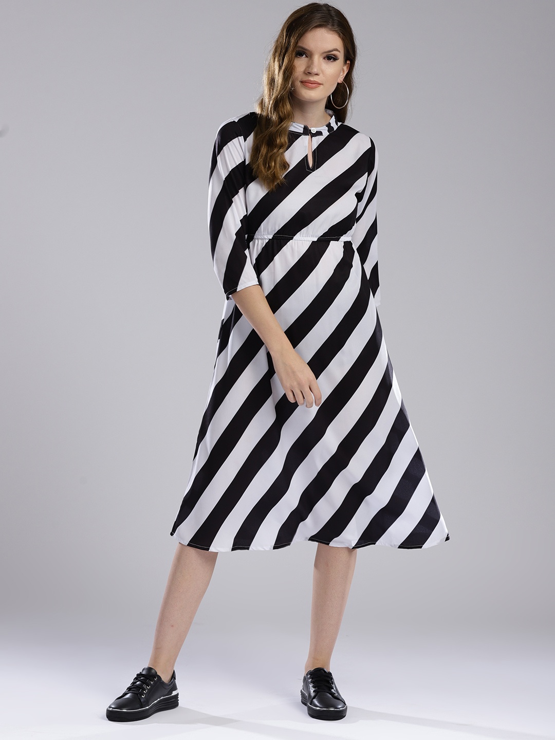 

Hubberholme Women White & Black Striped Empire Dress