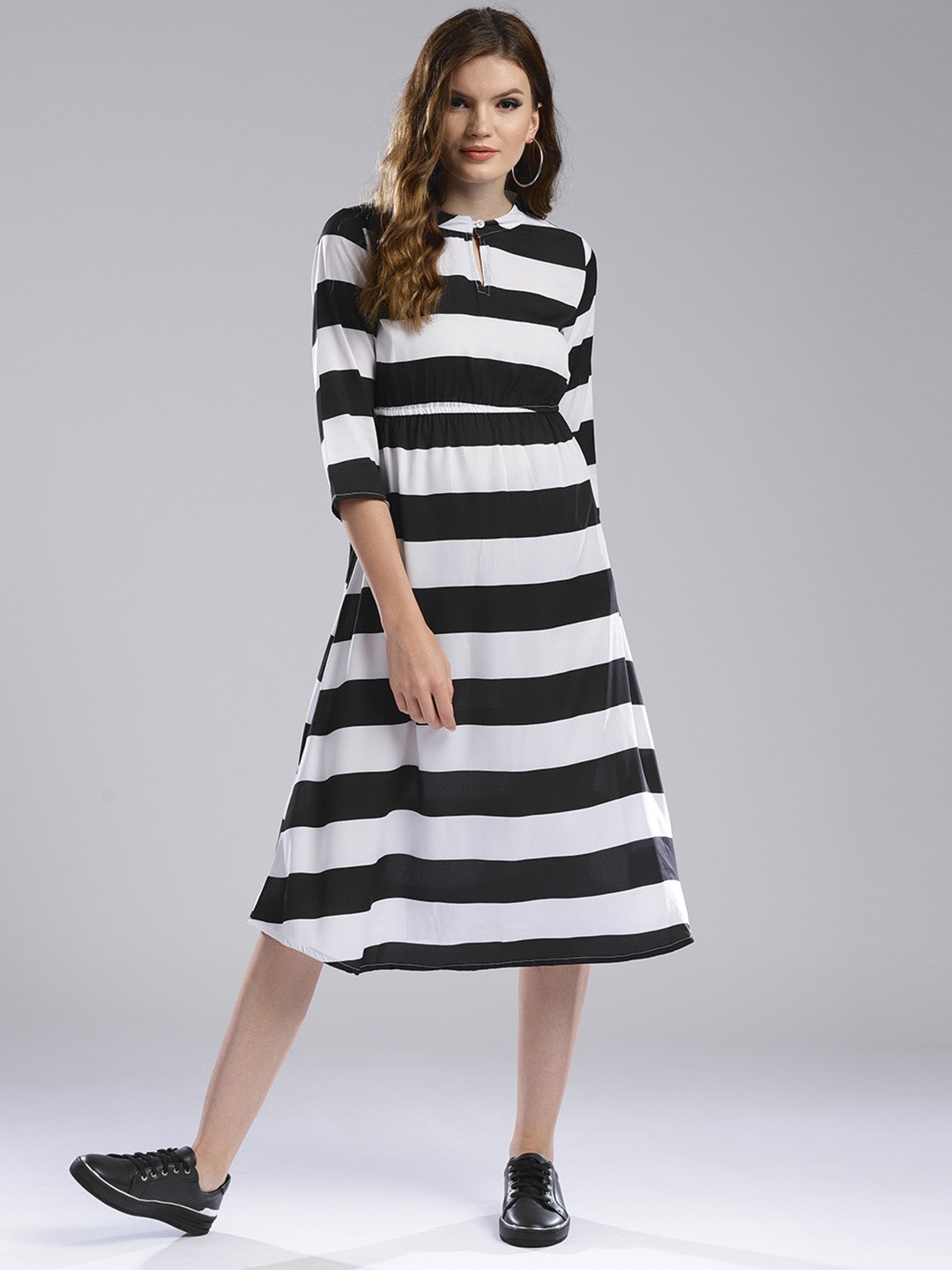 

Hubberholme Women White & Black Striped Empire Dress