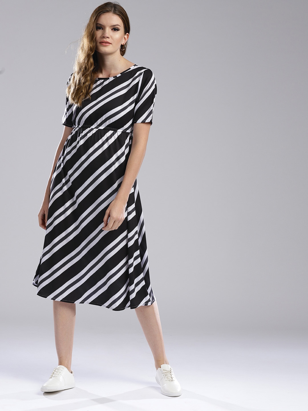 

Hubberholme Women Black & White Striped Empire Dress