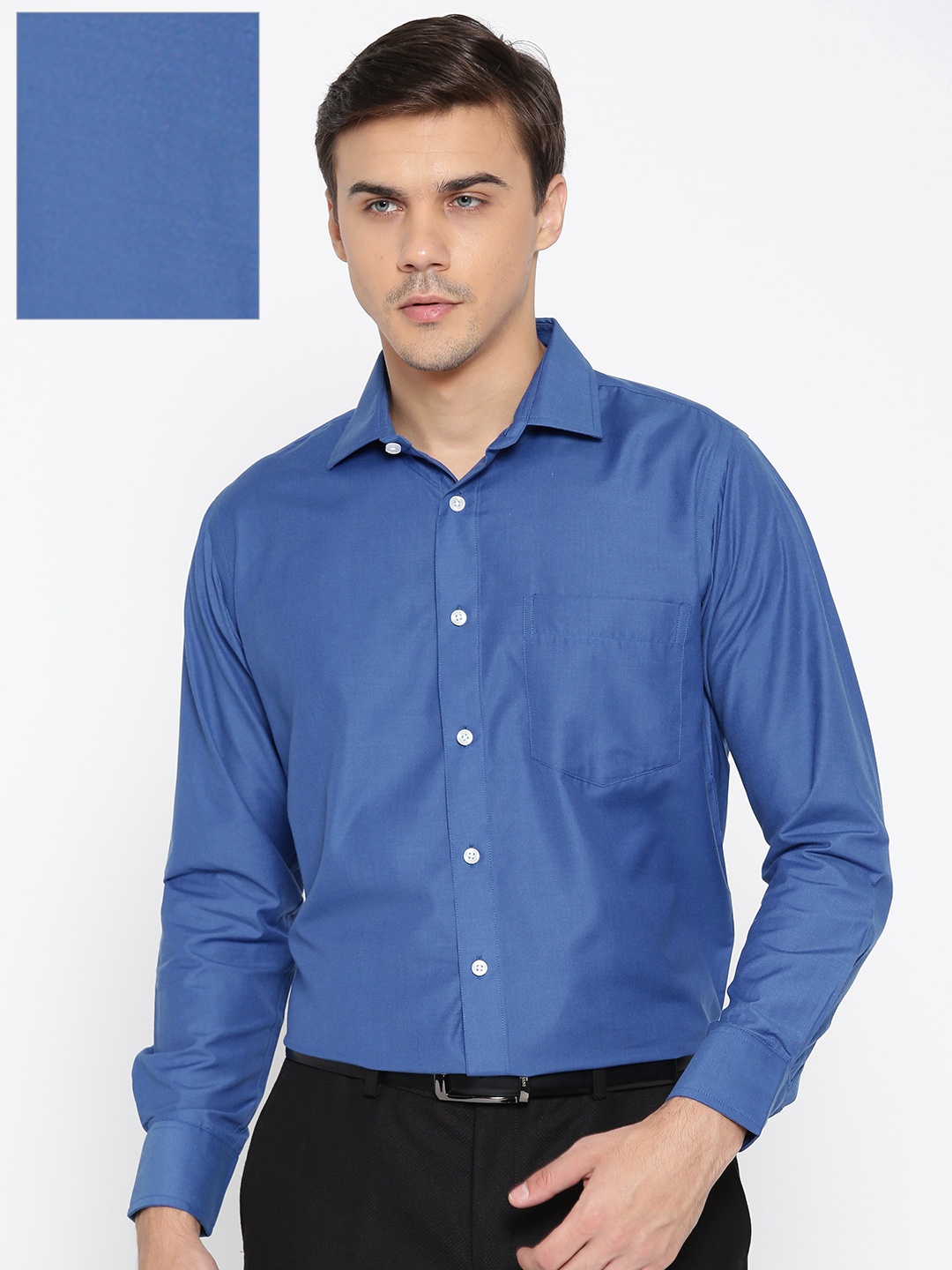 

Shaftesbury London Men Blue Smart Slim Fit Solid Formal Shirt