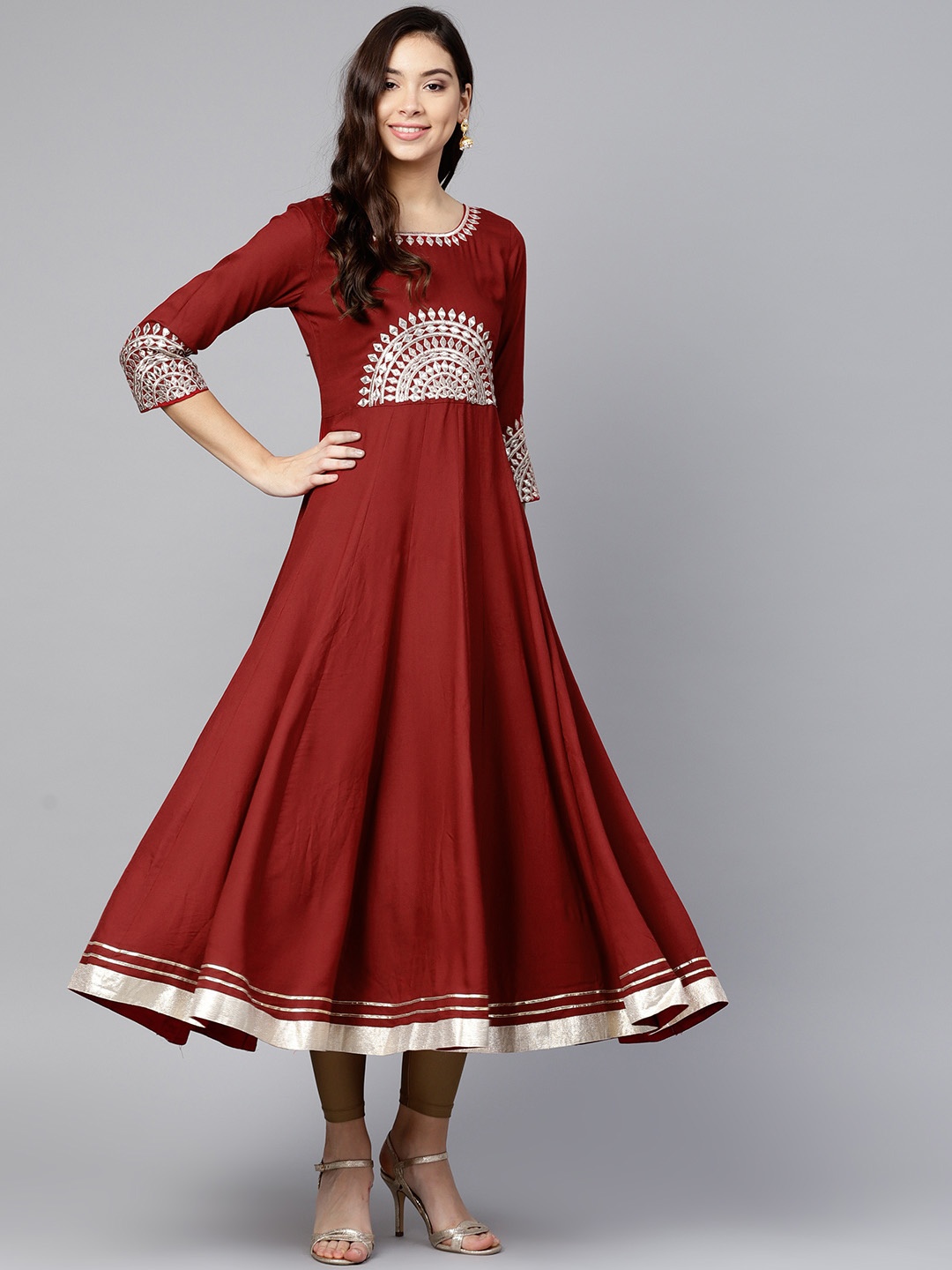 

Varanga Maroon Embroidered A Line Kurta