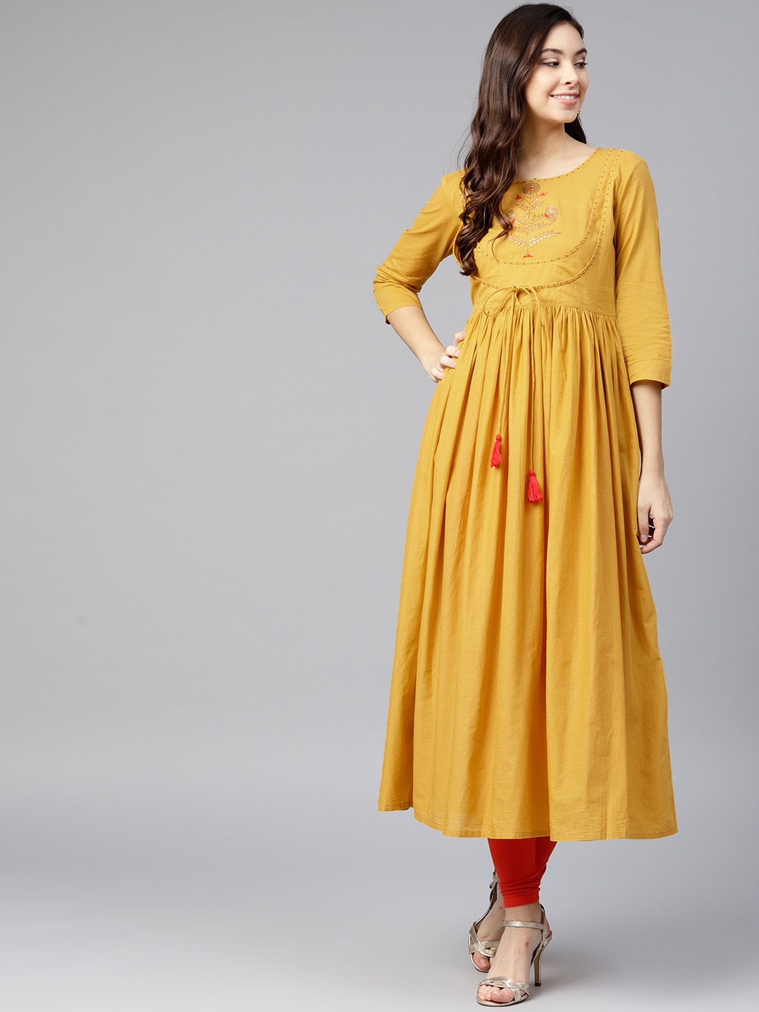 

Varanga Mustard Embroidered A Line Kurta