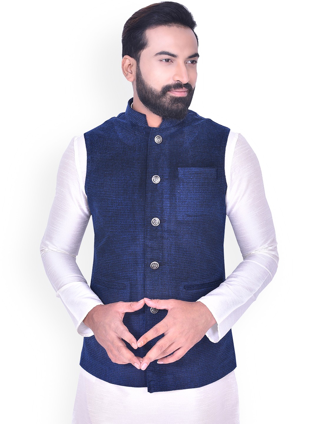 

Manyavar Men Navy Blue Nehru Jacket