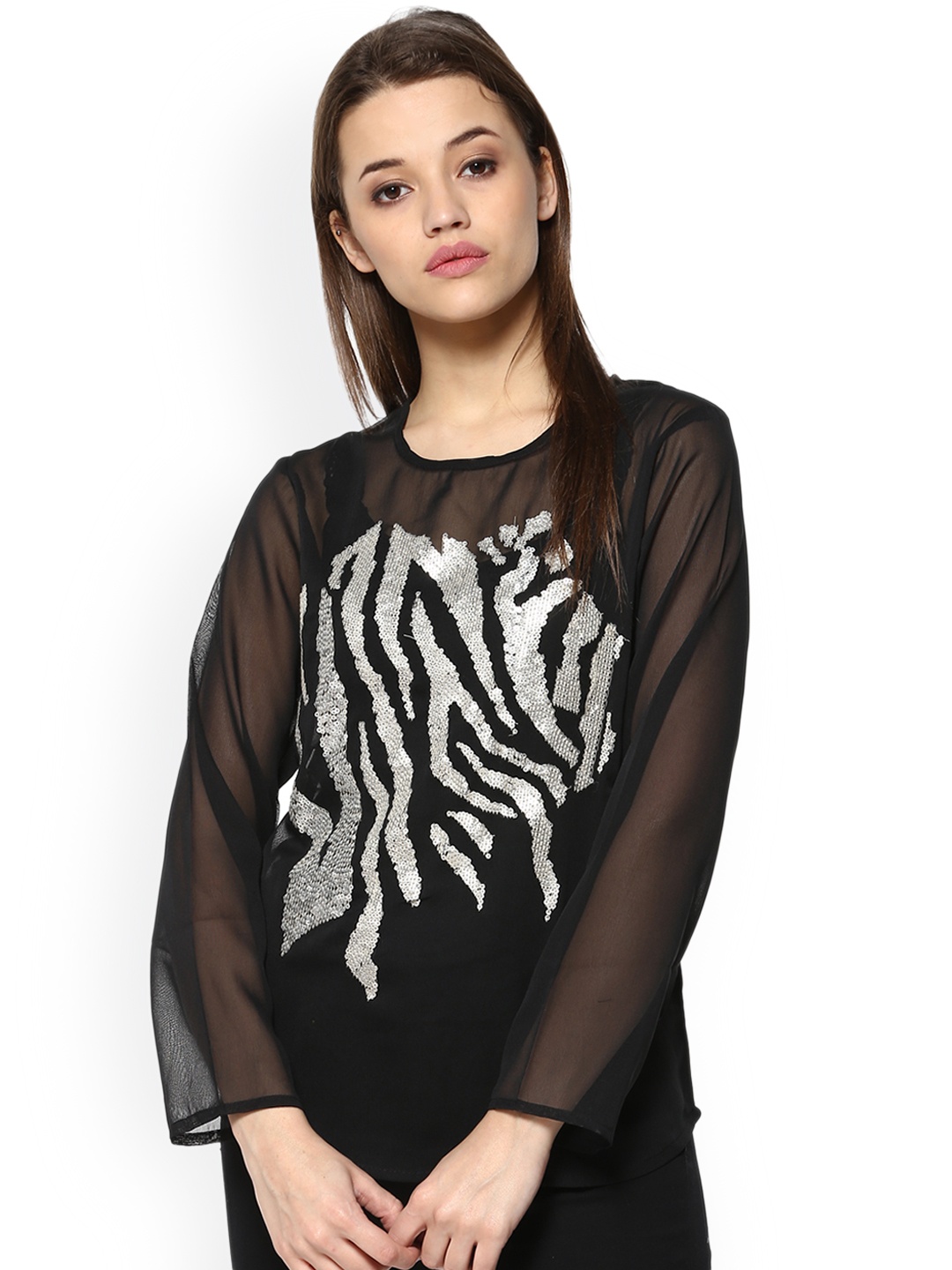 

Mayra Women Black Printed A-Line Top