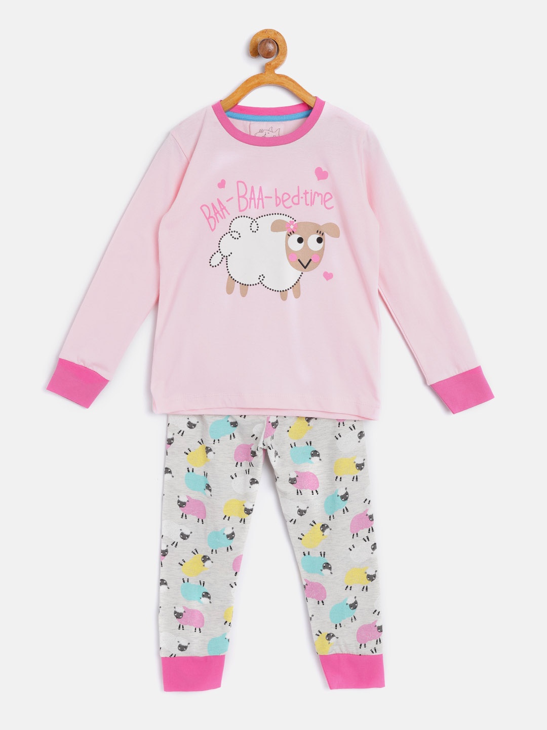 

Lazy Shark Girls Pink & Grey Printed Night suit