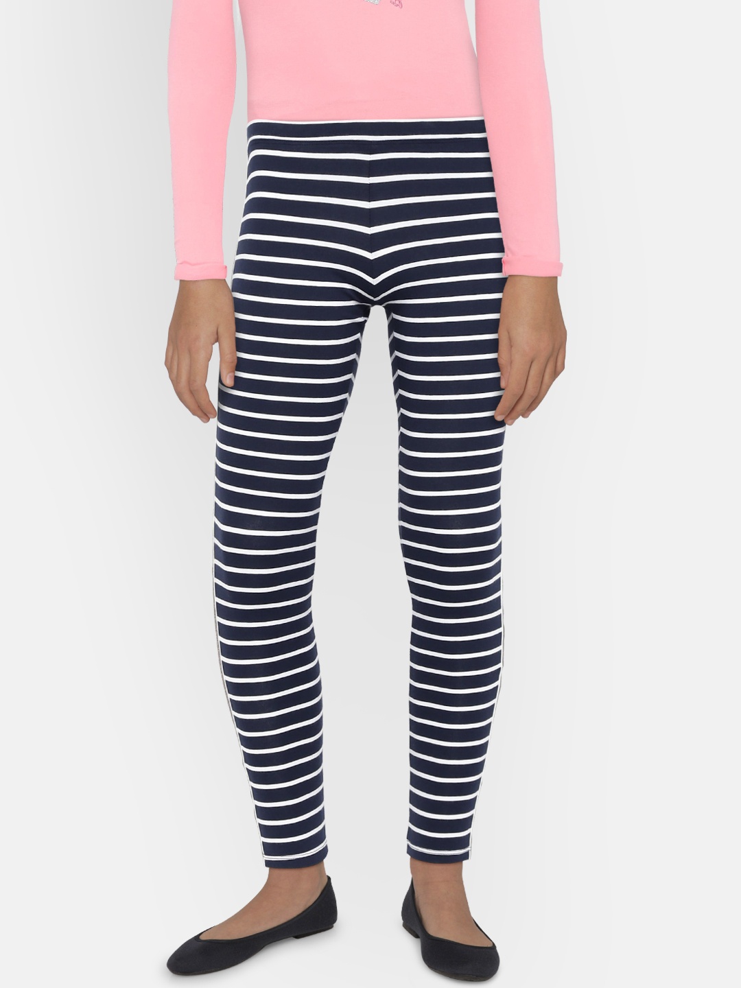 

United Colors of Benetton Girls Navy Blue & White Striped Leggings