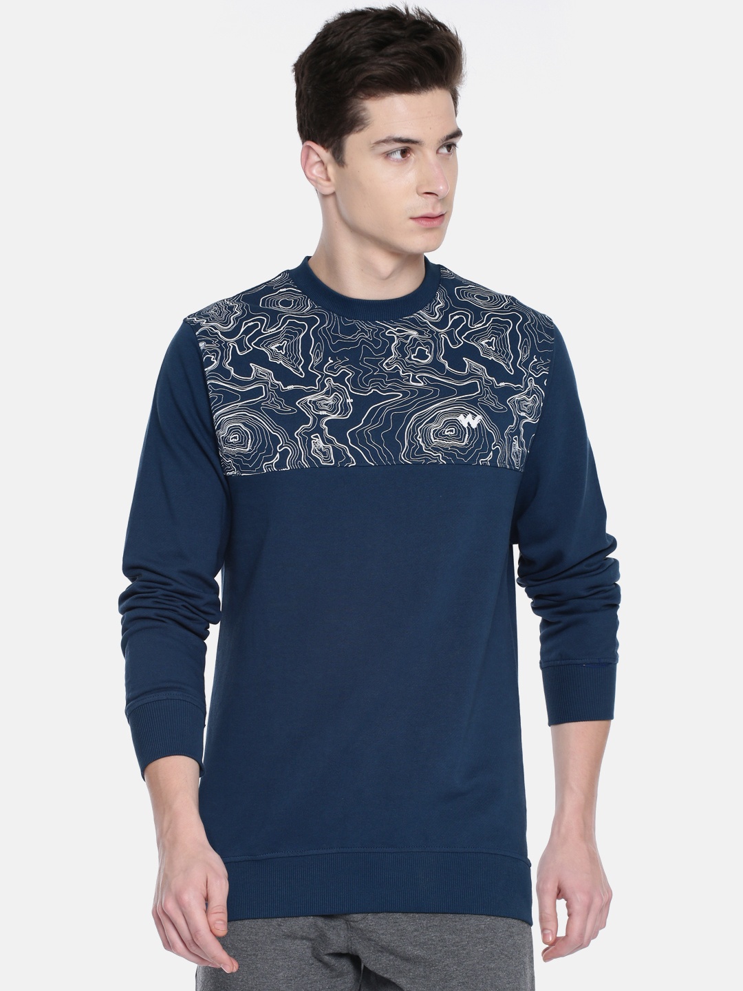 

Wildcraft Men Navy Printed Sweatshirt, Navy blue